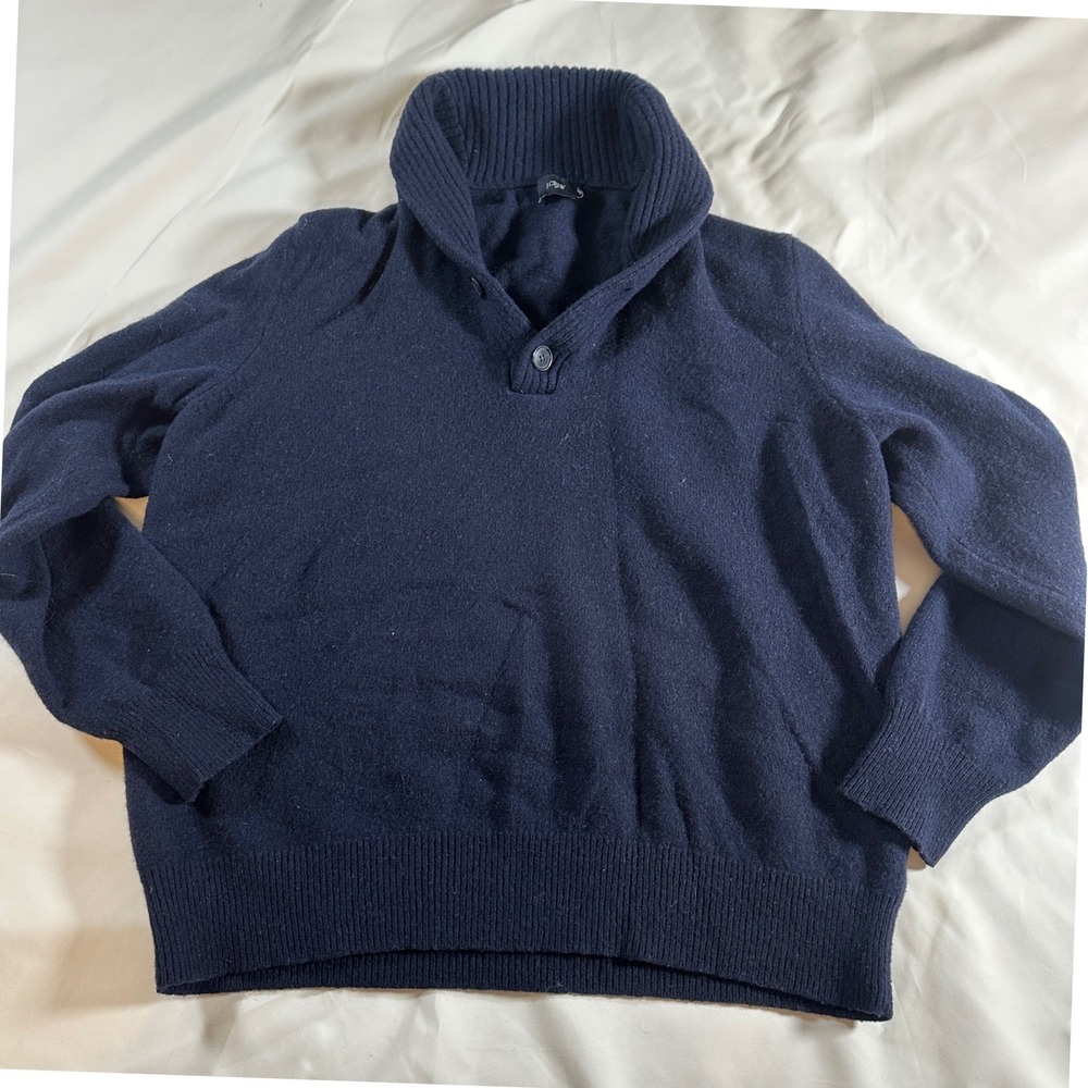 J.Crew‎ Mens XXL Navy Blue 100% Lambswool Shawl Collar Button Sweater 21943